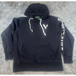 American Eagle Men Graphic Sleeve Logo Hoodie Black Medium White Eagle